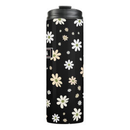Garrafa Térmica Padrão Floral Retro Daisy Boho Personalizado Preto