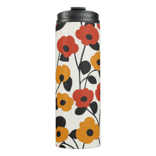Garrafa Térmica Padrão Floral Retroativo Negrito Vermelho, Laranja