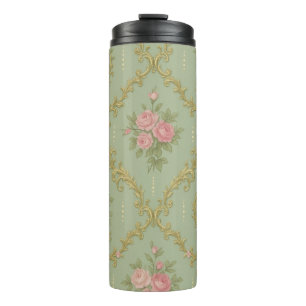 Garrafa Térmica Padrão Floral Rococó Elegante em Pastéis Suaves