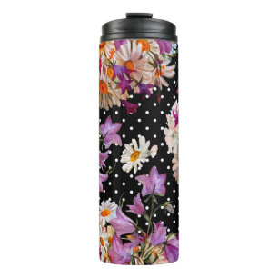 Garrafa Térmica Padrão floral sem costura. Buquê de flores silve