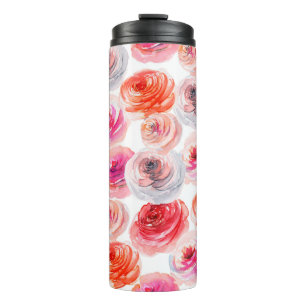 Garrafa Térmica Padrão floral sem costura, de cor d'água vermelh