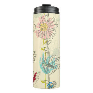 Garrafa Térmica Padrão Floral Sem Costura Desenhado À Mão