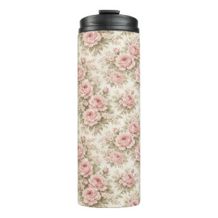 Garrafa Térmica Padrão Floral Sem Costura Rosa Vintage Elegante