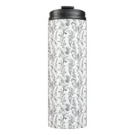 Garrafa Térmica Padrão Floral Toile Preto e Branco Antigo