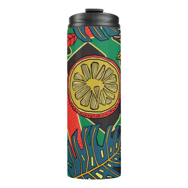 Garrafa Térmica Padrão floral tropical em forma de rabisco com fru (Frente)
