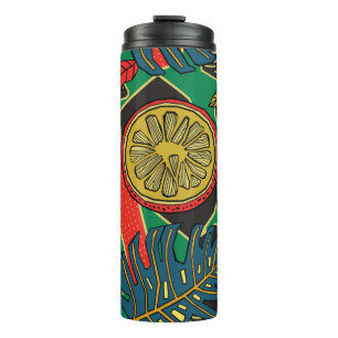 Garrafa Térmica Padrão floral tropical em forma de rabisco com fru