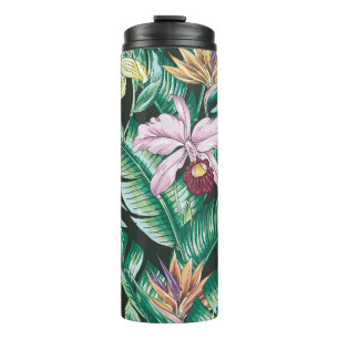 Garrafa Térmica Padrão floral tropical sem costura com fluxo exó