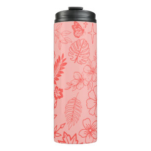 Garrafa Térmica Padrão Floral Tropical Vermelho Coral