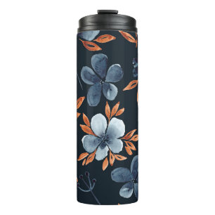 Garrafa Térmica Padrão floral uniforme de aquarelas com indigo flo