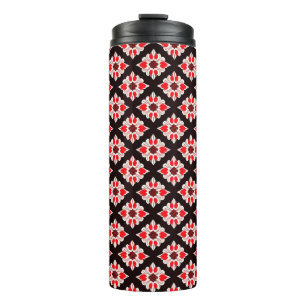 Garrafa Térmica Padrão Floral Vermelho e Branco Abstrato