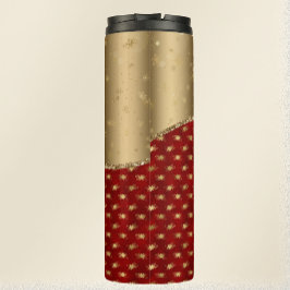 Garrafa Térmica Padrão Floral Vermelho Natal com Faixa Dourada