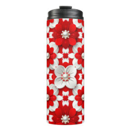 Garrafa Térmica Padrão Floral Vibrante em Vermelho e Branco com Pé