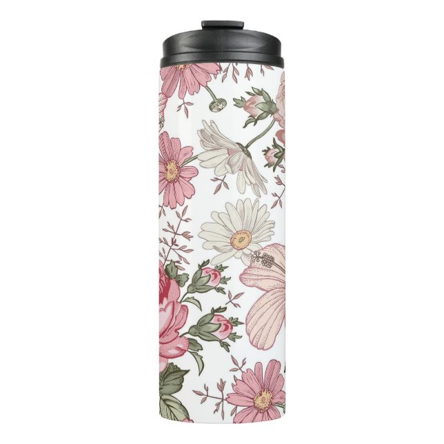 Garrafa Térmica Padrão Floral Vintage com Rosas (Frente)