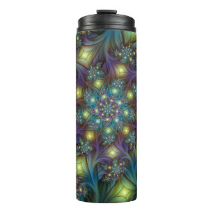 Garrafa Térmica Padrão Fratural azul-roxo iluminado