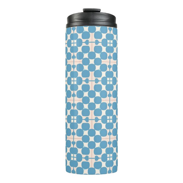 Garrafa Térmica Padrão Geométrico Abstrato Azul e Branco (Frente)