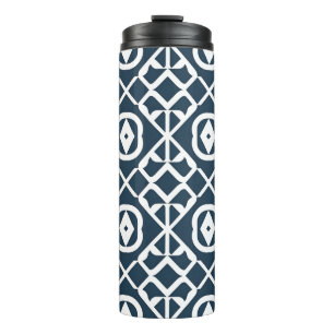 Garrafa Térmica Padrão Geométrico Abstrato Azul e Branco