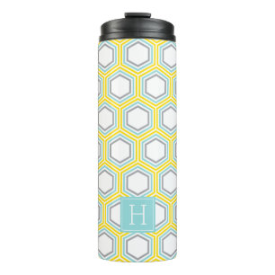 Garrafa Térmica Padrão Geométrico Amarelo e Aqua e Monograma