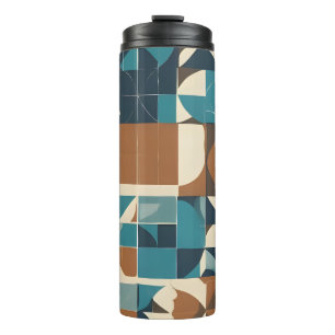 Garrafa Térmica Padrão Geométrico Azul Escuro, Azul Turquesa, Marr