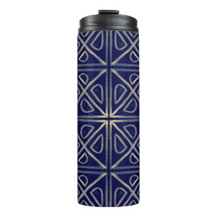 Garrafa Térmica Padrão Geométrico Azul Tribal Invisível. Ha Stripe