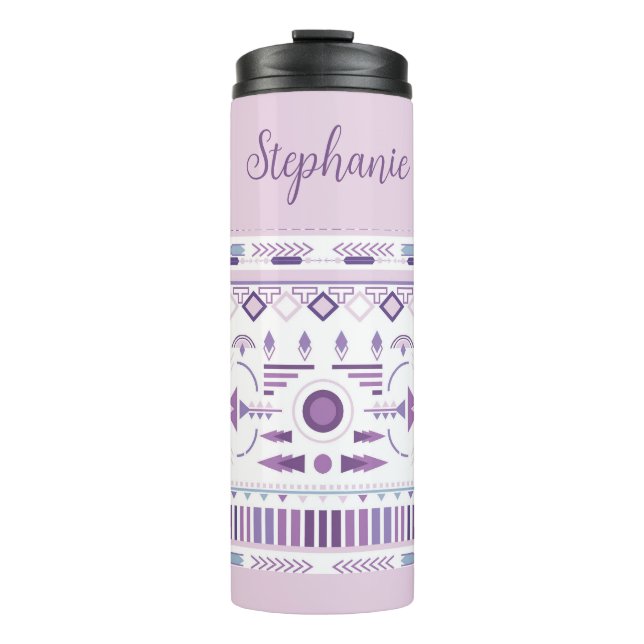 Garrafa Térmica Padrão Geométrico Boho Roxo e Lavanda (Frente)