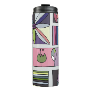 Garrafa Térmica Padrão geométrico colorido, desenhado à mão.