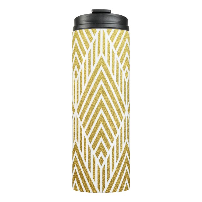 Garrafa Térmica Padrão geométrico de dourado com brilho sem costur (Frente)