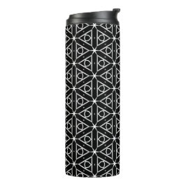 Garrafa Térmica Padrão Geométrico Preto Branco e Prata