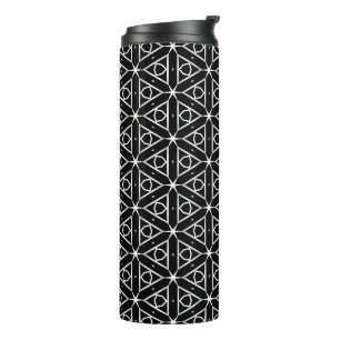 Garrafa Térmica Padrão Geométrico Preto Branco e Prata