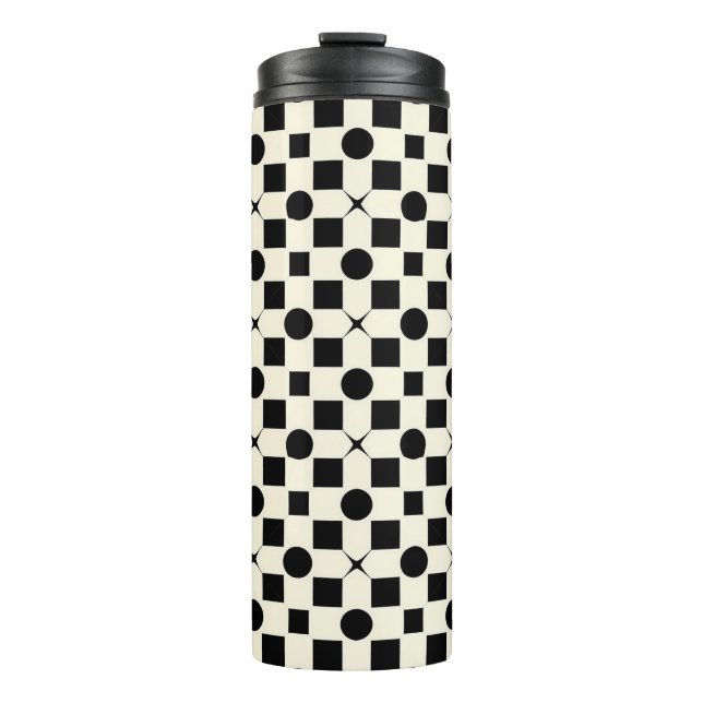 Garrafa Térmica Padrão Geométrico Preto e Branco com Círculos (Frente)