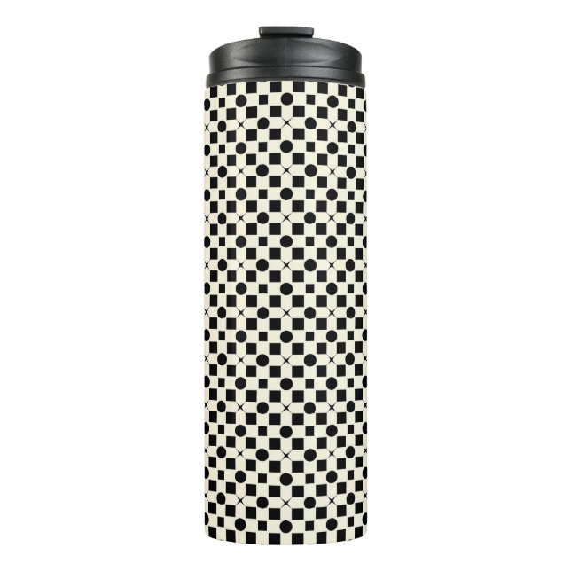 Garrafa Térmica Padrão Geométrico Preto e Branco com Círculos (Frente)