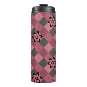 Garrafa Térmica Padrão geométrico rosa-cinza com flores