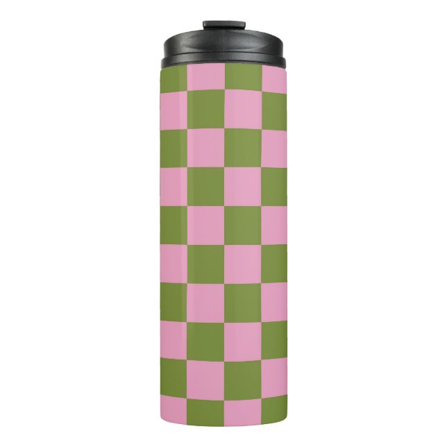 Garrafa Térmica Padrão Gingham Verdejado Rosa (Frente)