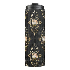 Garrafa Térmica Padrão Harlequim Floral Preto e Dourado Vintage