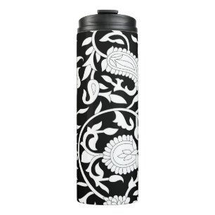 Garrafa Térmica Padrão índio tradicional de paisley em preto e wh