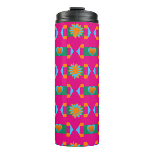 Garrafa Térmica Padrão Laranja Cor-de-Rosa-Abstrato Floral com Cor