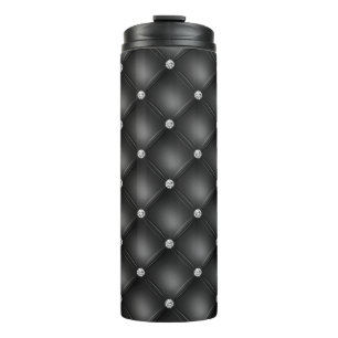 Garrafa Térmica Padrão Luxuoso de Diamante Preto Tuftado