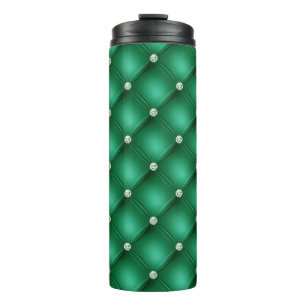 Garrafa Térmica Padrão Luxuoso de Diamante Rebordado Verde