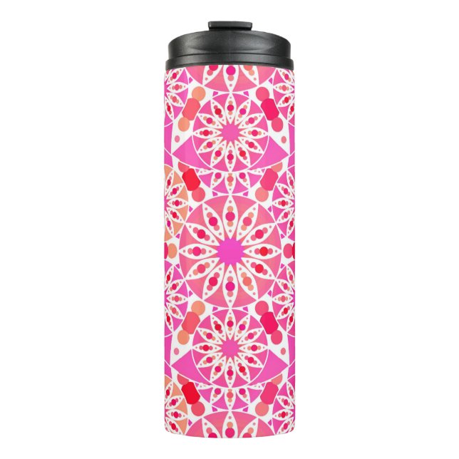 Garrafa Térmica Padrão Mandala, tons de rosa e coral (Frente)
