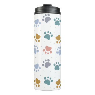 Garrafa Térmica Padrão Minimalista de Impressões de Patas Pastel