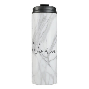 Garrafa Térmica Padrão Moderno de Mármore Branco Personalizado