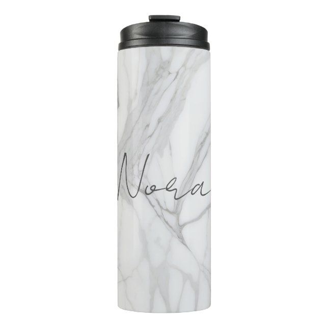 Garrafa Térmica Padrão Moderno de Mármore Branco Personalizado (Frente)