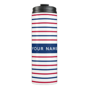 Garrafa Térmica Padrão Moderno de Stripes Vermelha e Azul Minimali