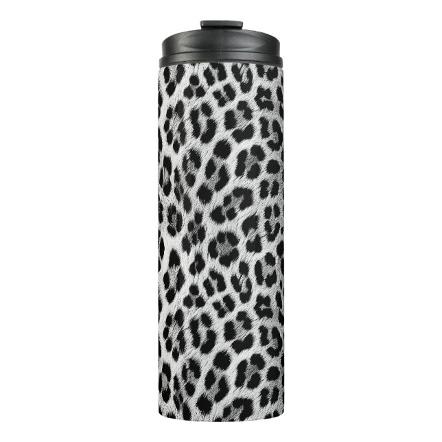 Garrafa Térmica Padrão monocromático preto e branco, leopardo (Frente)