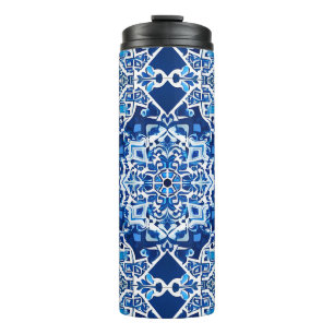 Garrafa Térmica Padrão mosaico em Indigo e Cobalto Azul