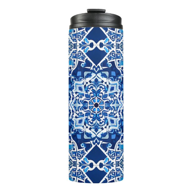 Garrafa Térmica Padrão mosaico em Indigo e Cobalto Azul (Frente)