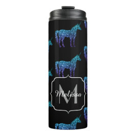 Garrafa Térmica Padrão ombre azul aqua brilho de unicórnio Monogra