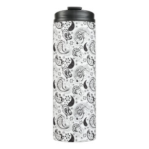 Garrafa Térmica Padrão Paisley Preto e Branco – Arte Textil Elegan