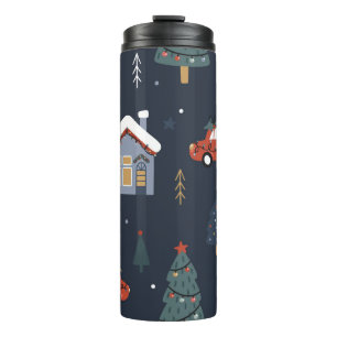 Garrafa Térmica Padrão perfeito de Natal com árvore de natal, ca