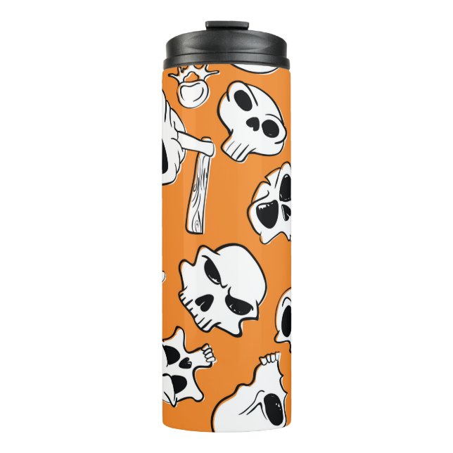 Garrafa Térmica Padrão perfeito do Halloween com crânios e ossos.  (Frente)