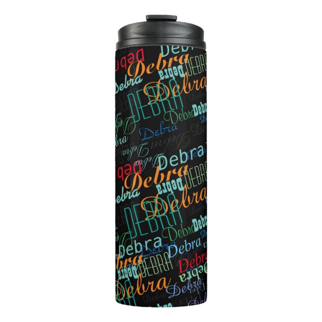 Garrafa Térmica padrão personalizado de nomes de cores em preto (Frente)